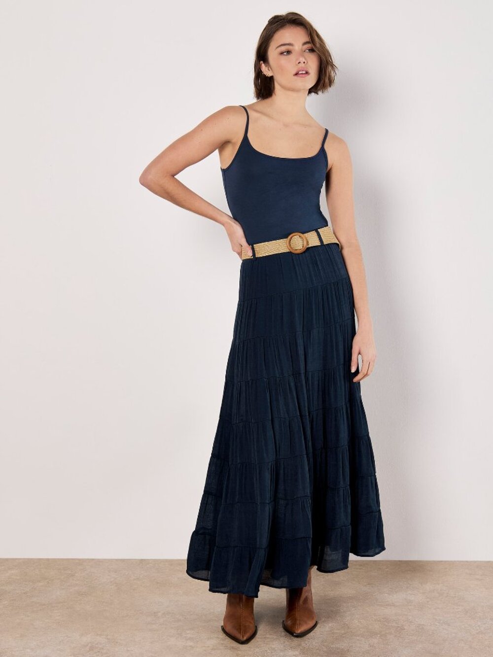 Navy Tiered Skirt in Shimmer Fabric